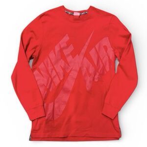 Nike Red Long Sleeve Shirt Mens L Oversized Swoosh Graphic Cotton Tee Pullover